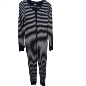 Hollister Sleep Onesie Black and Gray Striped Footie Pajamas